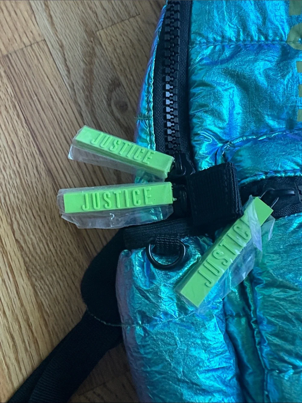 Justice Iridescent Teal Backpack with Lime Accents Super Puffer